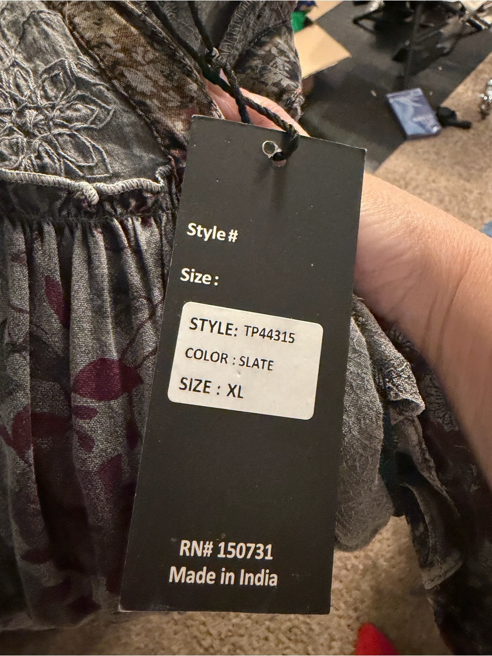 Young Threads Boho Patchwork Sleeveless Tunic/Dress in Slate. Size XL. NWT. - Picture 12 of 13